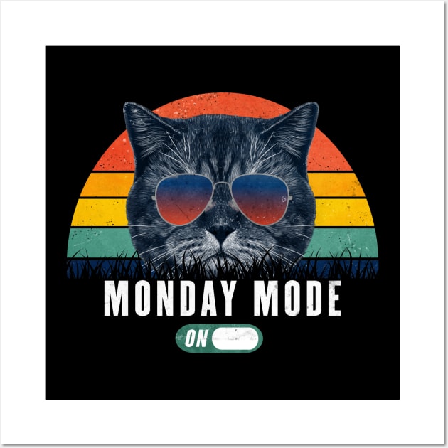 Monday Retro Funny cat Monday mode on 80s after party Gift for Cat Lover Wall Art by geekmethat